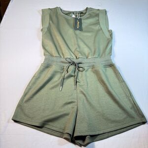 OfeefaN‎ Med Olive Green Sleeveless Romper Pockets Casual Activewear Athleisure